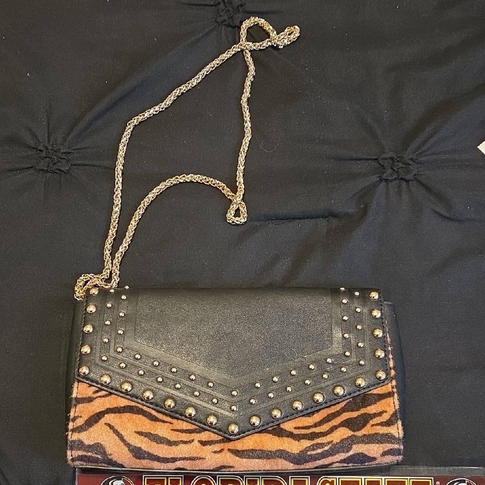 Aldo Black and Brown Animal Print Clutch